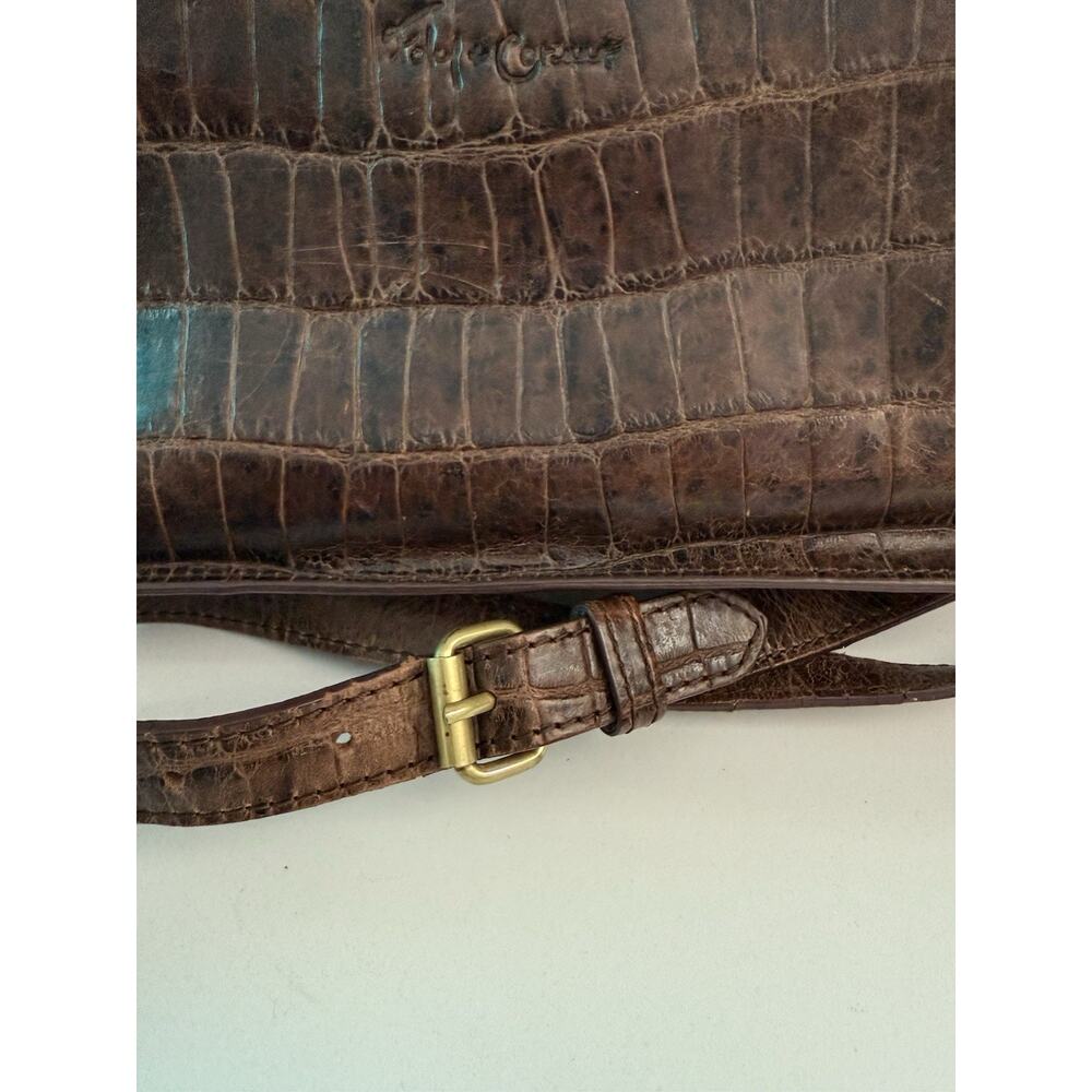 Brown Foley + Corinna Cocodrille Leather Vintage Crossbody Bag - Picture 8 of 9